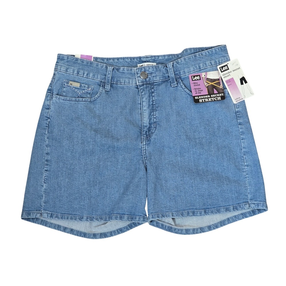 Lee Slender Secret Stretch Denim Shorts Light Wash Blue Rhinestone 14 Medium